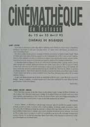 Du 13 au 23 avril 93. Cinémas de Belgique. Boris Lehman, cinéaste-artisan. Carte blanche à la Cinémathèque Royale de Belgique